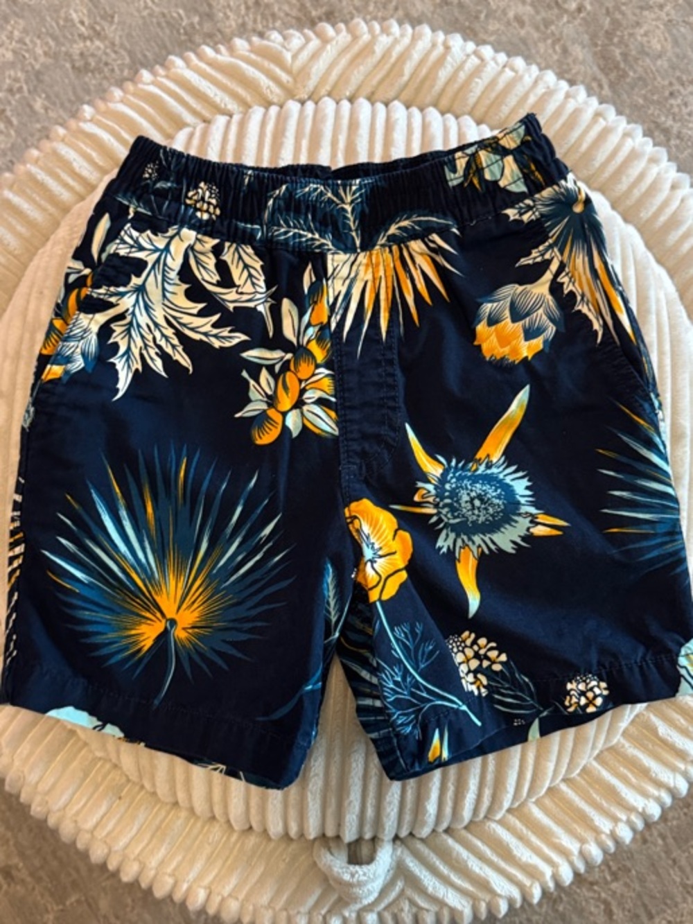 Vans-Boys Chino- Navy Blue Tropical Floral Shorts with Yellow Accents